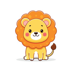Cute Lion Vector with Happy Face and Bold Outline in Minimal Flat Style

