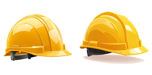 Pair of protective hard hats isolated on transparent PNG background image suitable for construction and industrial safety projects