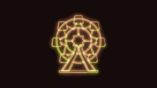 Ferris Wheel Icon Neon Seamless Loop 4K (Black Background) | Animated Promotional Typography for Video Editing