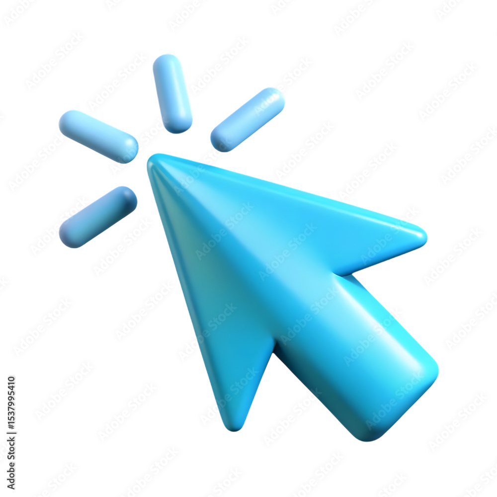 Poster modern 3d rendered bright blue computer cursor arrow icon with black background minimalist design