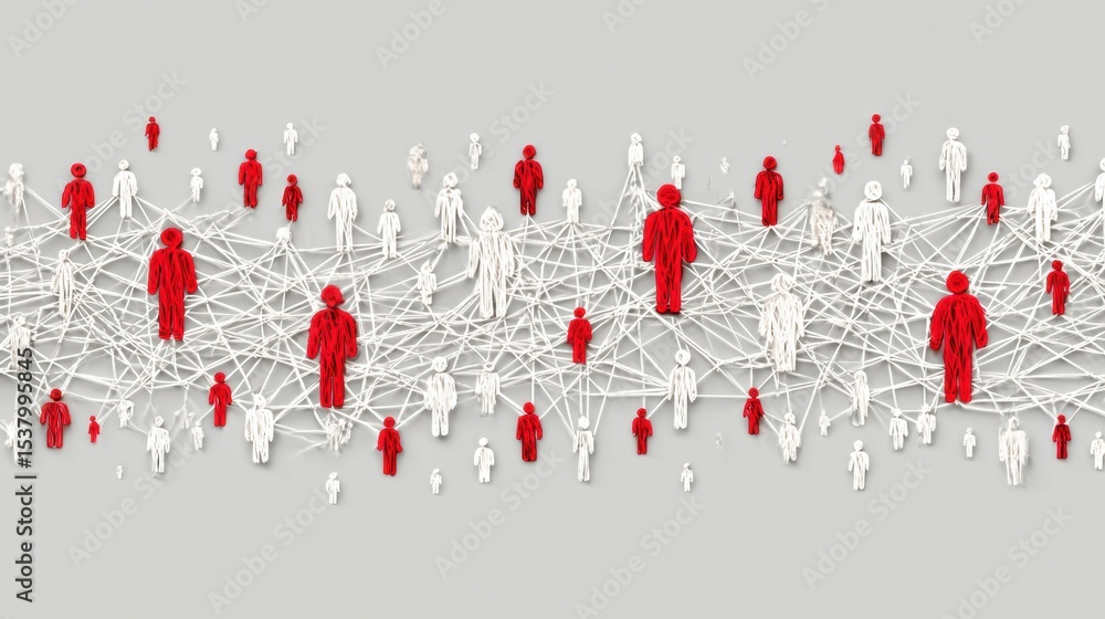 Aufkleber Visual Lifeline Illustrates Connections Among Diverse Individuals Linked by String Pathways Creating a Network of Relationships and Communication