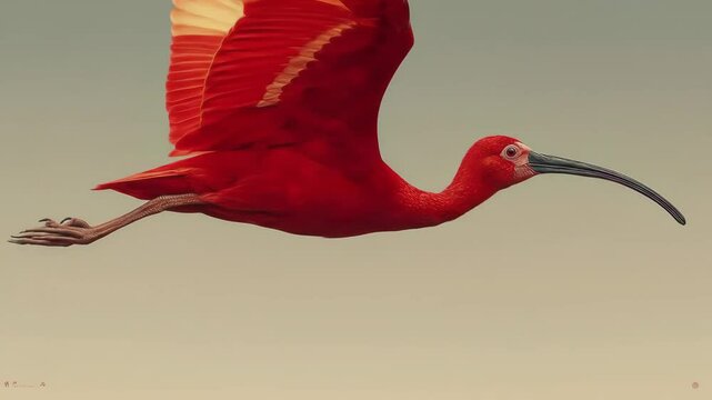 Scarlet Ibis in Flight with Wildlife.