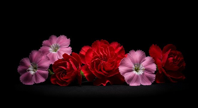 Vibrant Bouquet of Pink and Red Carnation Flowers in Soft Light