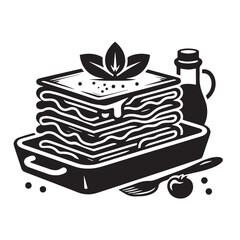 Black Lasagna Silhouette Vector, High Quality Illustration on White Background