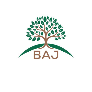 Eco Tree Logo with BAJ Text &ndash; Green Nature Concept Emblem Design. BAJ Letter Logo.
