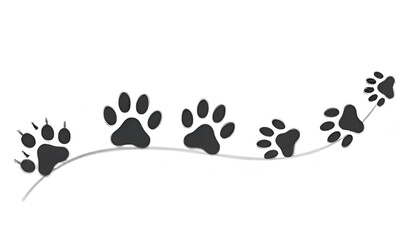 Vector Paw Prints of Varying Sizes in Curved Zig-Zag Path – Playful Black Line Art Design for Pet Branding, Animal Care Graphics, and Veterinary Clinic Materials