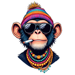 Vsai cool chimpanzee wearing sunglasses and smoking a cigarette