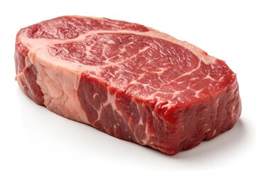 Hyperrealistic Raw Steak Isolated on White with Detailed Marbling and Glossy Texture