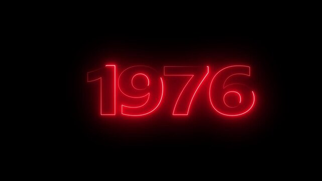 1976 neon line text. Abstract 1976 neon text animation, Glowing neon number text background 4k video animation . important year, important date 1976.