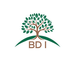 Obraz premium Eco Tree Logo with BDI Text – Green Nature Concept Emblem Design. BDI Letter Logo. 