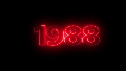 1988 neon line text. Abstract 1988 neon text animation, Glowing neon number text background 4k video animation . important year, important date 1988.