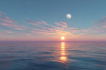Serene Sunset Peaceful Ocean Scene with Vibrant Colors  Calm Waters
