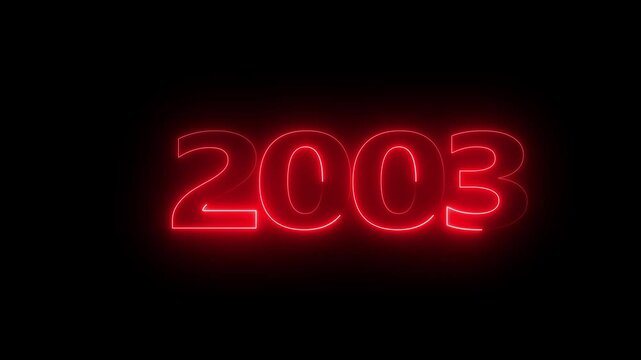 2003 neon line text. Abstract 2003 neon text animation, Glowing neon number text background 4k video animation . important year, important date 1960.