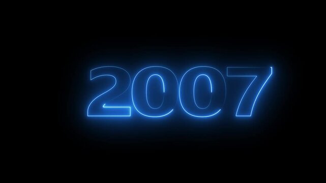 2007 neon line text. Abstract 2007 neon text animation, Glowing neon number text background 4k video animation . important year, important date 2007.