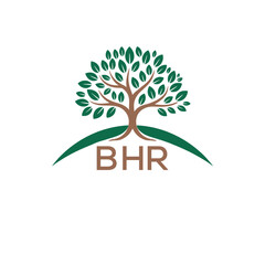 Obraz premium Eco Tree Logo with BHR Text – Green Nature Concept Emblem Design. BHR Letter Logo. 