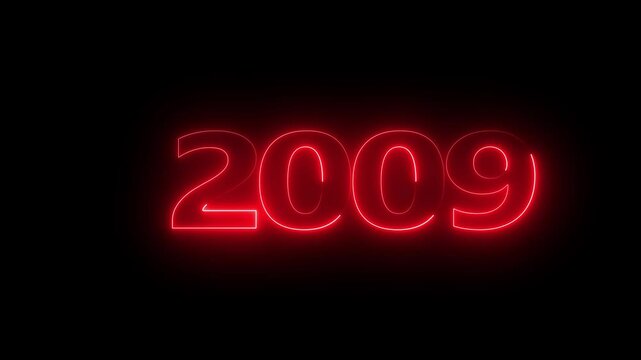 2009 neon line text. Abstract 2009 neon text animation, Glowing neon number text background 4k video animation . important year, important date 2009.