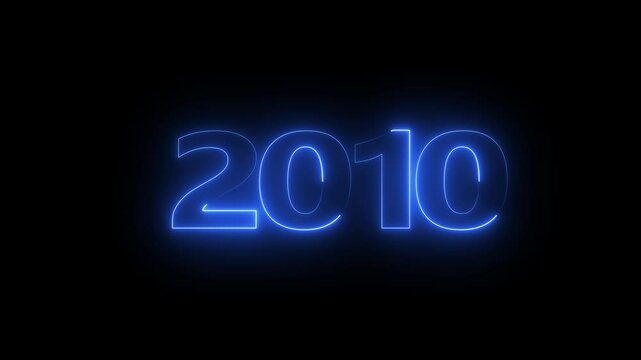 2010 neon line text. Abstract 2010 neon text animation, Glowing neon number text background 4k video animation . important year, important date 2010.