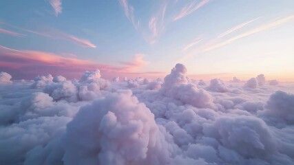 Beautiful aerial view of fluffy clouds during sunset with soft pastel colors in the sky - Powered by Adobe