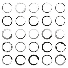 Outlined circle set. Monochrome round vector. Abstract ring shapes. Thin black contour.