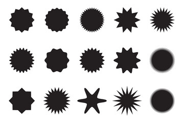 Star round sticker tag icon shape pack. Circle starburst label shape for promo, sale, price offer badge sticker. Round tag shape vector icon. Sale, promo label color design. Vector illustration