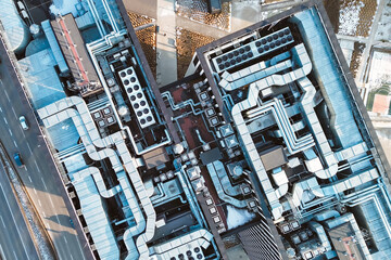 Outdoor air conditioning units and pipelines rooftop