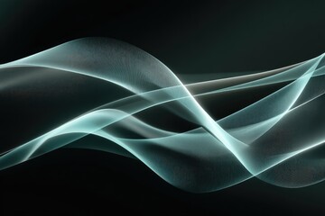 Naklejka premium Abstract artwork featuring flowing, translucent teal waves on a dark background; the waves create a sense of movement and fluidity