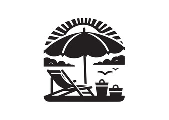 Beach chair and umbrella Silhouette Vector