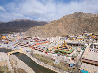Xiahe, China: Aerial view of the Tibetan Buddhist Labrang Monastery in the Xiahe town in Gannan prefecture, Gansu province in China