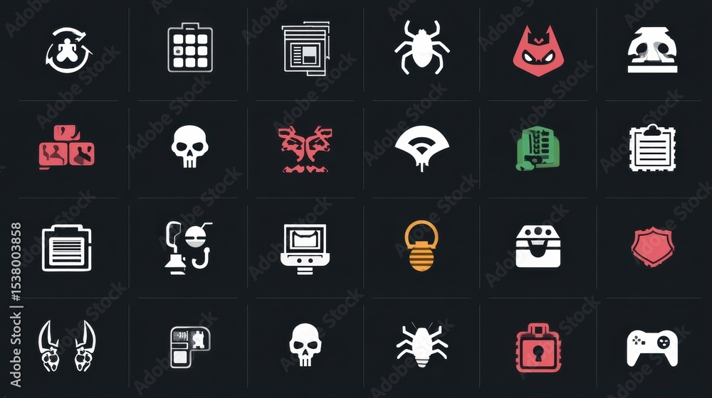 Aufkleber Different Types of Malware Are Visually Represented Using Neutral Icons That Explain Their Functions and Impacts Clearly
