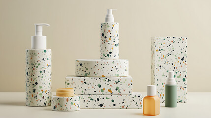 Elegant Terrazzo Bottles Showcase Luxurious Bathroom Products featuring modern design and sophisticated aesthetic