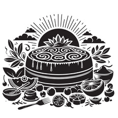 Black Moussaka Silhouette Vector, High Quality Illustration on White Background