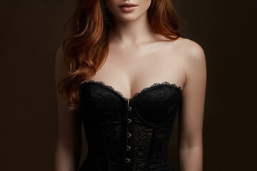 Naklejka premium Charming young girl in a stylish black corset.