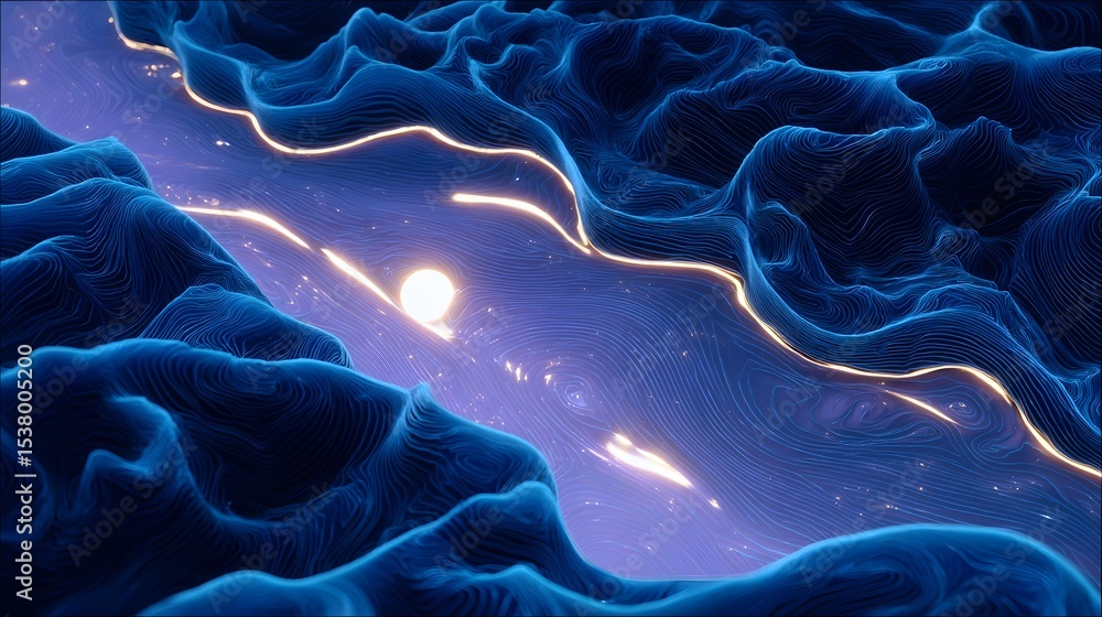 Poster glowing abstract ocean waves and patterns
