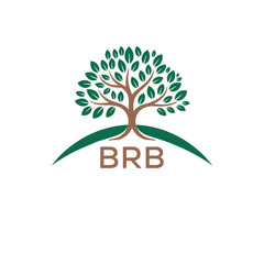 Obraz premium Eco Tree Logo with BRB Text – Green Nature Concept Emblem Design. BRB Letter Logo. 