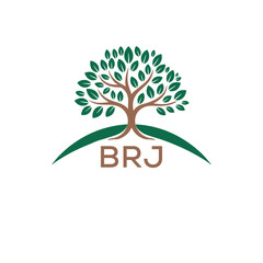 Obraz premium Eco Tree Logo with BRJ Text – Green Nature Concept Emblem Design. BRJ Letter Logo. 