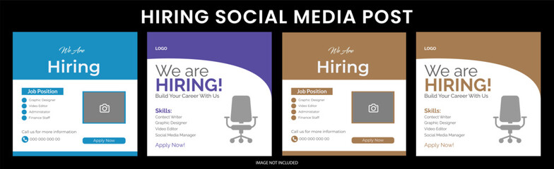 We are hiring job vacancy social media post template set, vacant recruitment marketing web banner square flyer poster design. We are hiring job vacancy social media post template set, vacant recruitme