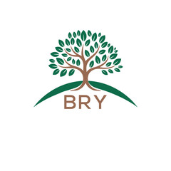 Eco Tree Logo with BRY Text – Green Nature Concept Emblem Design. BRY Letter Logo.

