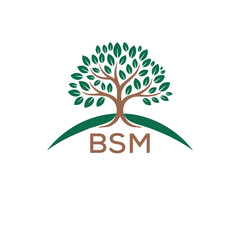 Obraz premium Eco Tree Logo with BSM Text – Green Nature Concept Emblem Design. BSM Letter Logo. 