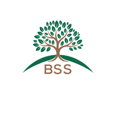 Eco Tree Logo with BSS Text – Green Nature Concept Emblem Design. BSS Letter Logo.
