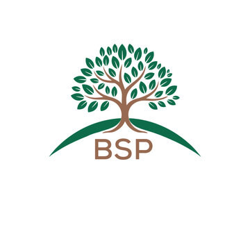 Eco Tree Logo with BSP Text &ndash; Green Nature Concept Emblem Design. BSP Letter Logo.
