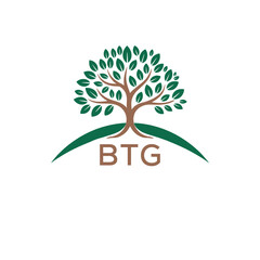 Obraz premium Eco Tree Logo with BTG Text – Green Nature Concept Emblem Design. BTG Letter Logo. 
