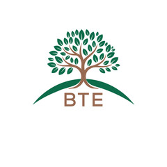 Eco Tree Logo with BTE Text – Green Nature Concept Emblem Design. BTE Letter Logo.

