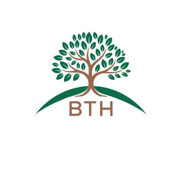 Eco Tree Logo with BTH Text &ndash; Green Nature Concept Emblem Design. BTH Letter Logo.
