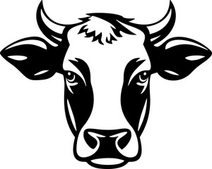 Cow Vector SVG. Black and White Dairy Cow Silhouette. Stylized Cow Face Farm Graphic. Stencil Illustration