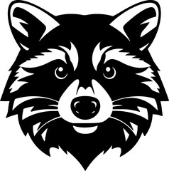 Cute Urban Racoon SVG Vector Art. Black and White Monochrome Stencil Illustration. Web Graphic or Branding Print