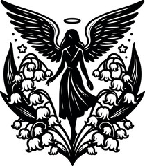 Soft angel wings surrounding a pure Lily of the Valley blossom in nature
