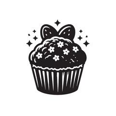 Black Muffins Silhouette Vector, High Quality Illustration on White Background