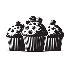 Black Muffins Silhouette Vector, High Quality Illustration on White Background