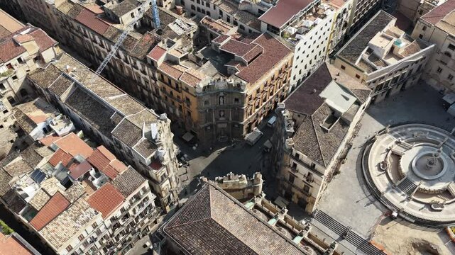 I Quattro Angoli (piazza Quattro Canti) Palermo, Sicilia, Italia.
Vista Aerea del centro della citt&agrave; di Palermo. 
