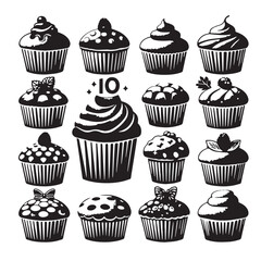Black Muffins Silhouette Vector, High Quality Illustration on White Background